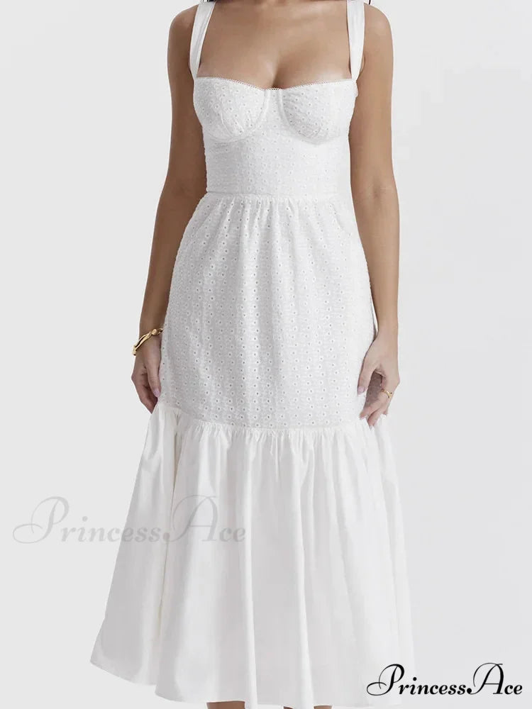 Y2K Square Neck Lace for Women Low Cut Sleeveless Spaghetti Strap White Summer Female Vestidos