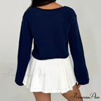 Y2K Star Print Airy Crewneck Cropped Knit Pullover Top