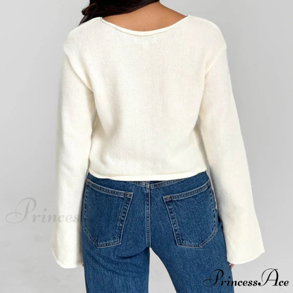 Y2K Star Print Airy Crewneck Cropped Knit Pullover Top