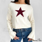 Y2K Star Print Airy Crewneck Cropped Knit Pullover Top