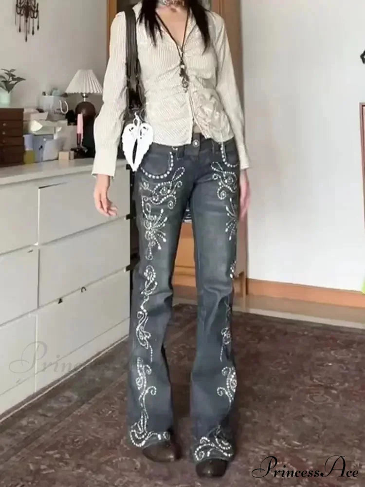 Y2K Stitched Denim Broad Trousers