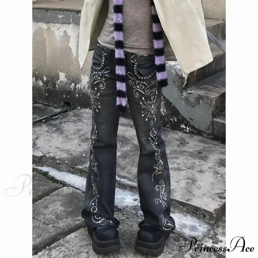 Y2K Stitched Denim Broad Trousers