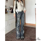 Y2K Stitched Denim Broad Trousers