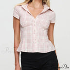 Y2K Tartan Button Down Short Sleeve Blouse