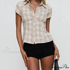 Y2K Tartan Button Down Short Sleeve Blouse