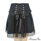 Y2k Vintage Dark Straps Female Style Ladies Harajuku Mesh Summer Streetwear Black Sexy High Waist A-Line Skirt