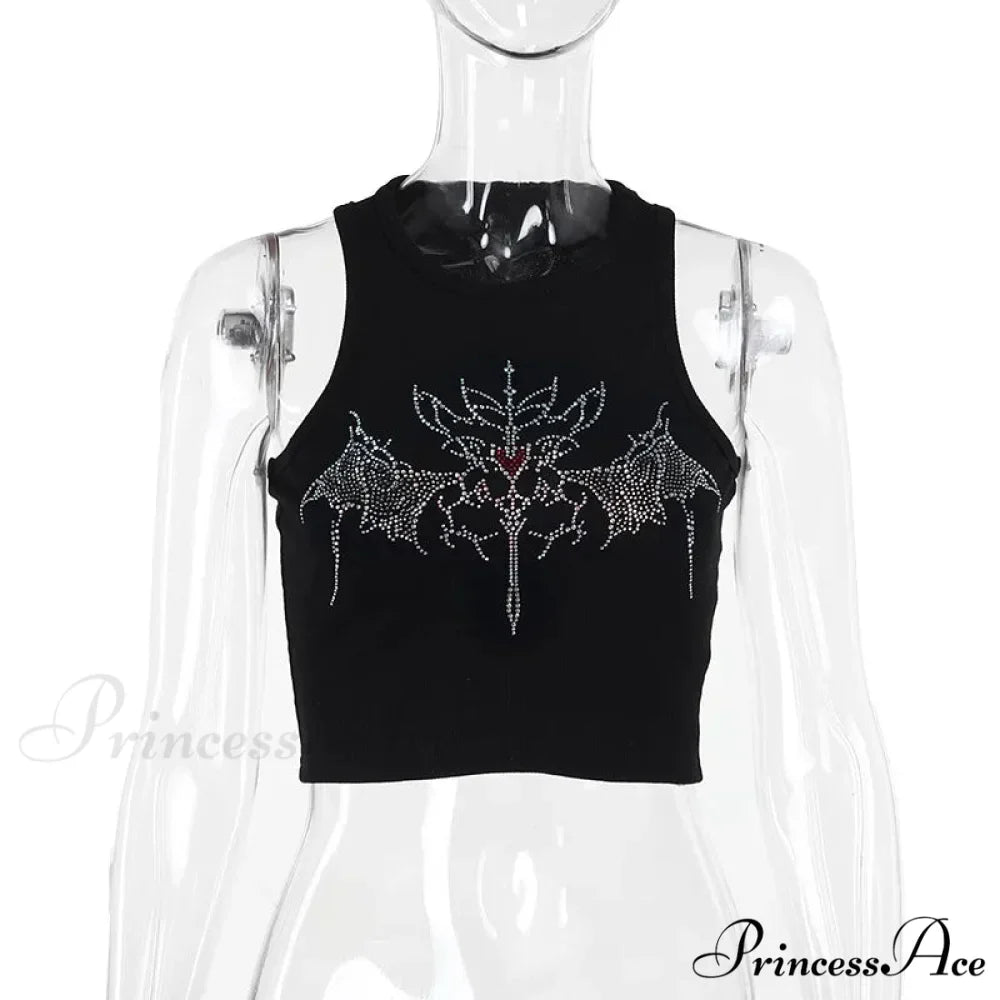 Y2K Vintage Fairy Grunge Rhinestone Graphic Crop Top