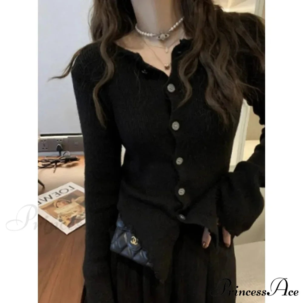 Y2k Vintage Grey Harajuku Long Sleeve Slim Casual Cardigan