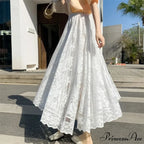 Y2K Women's Lace Crochet Parasol Maxi Skirt Bohemian Tall Waist