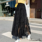 Y2K Women's Lace Crochet Parasol Maxi Skirt Bohemian Tall Waist