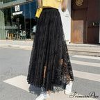 Y2K Women's Lace Crochet Parasol Maxi Skirt Bohemian Tall Waist