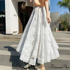 Y2K Women's Lace Crochet Parasol Maxi Skirt Bohemian Tall Waist