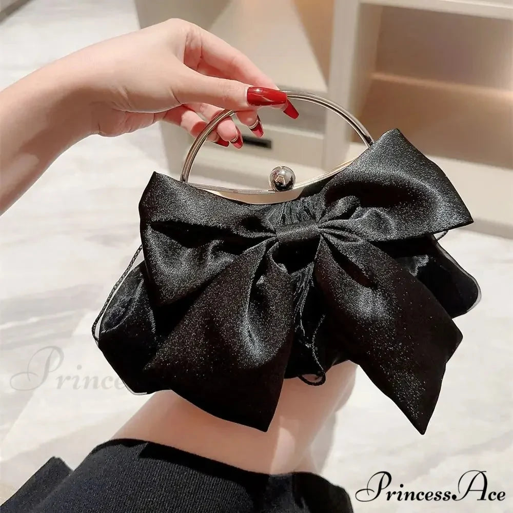 Yellow Silk Bowknot Evening Bag Women Sophisticated Banquet Shoulder Handbag