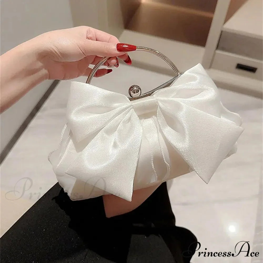 Yellow Silk Bowknot Evening Bag Women Sophisticated Banquet Shoulder Handbag