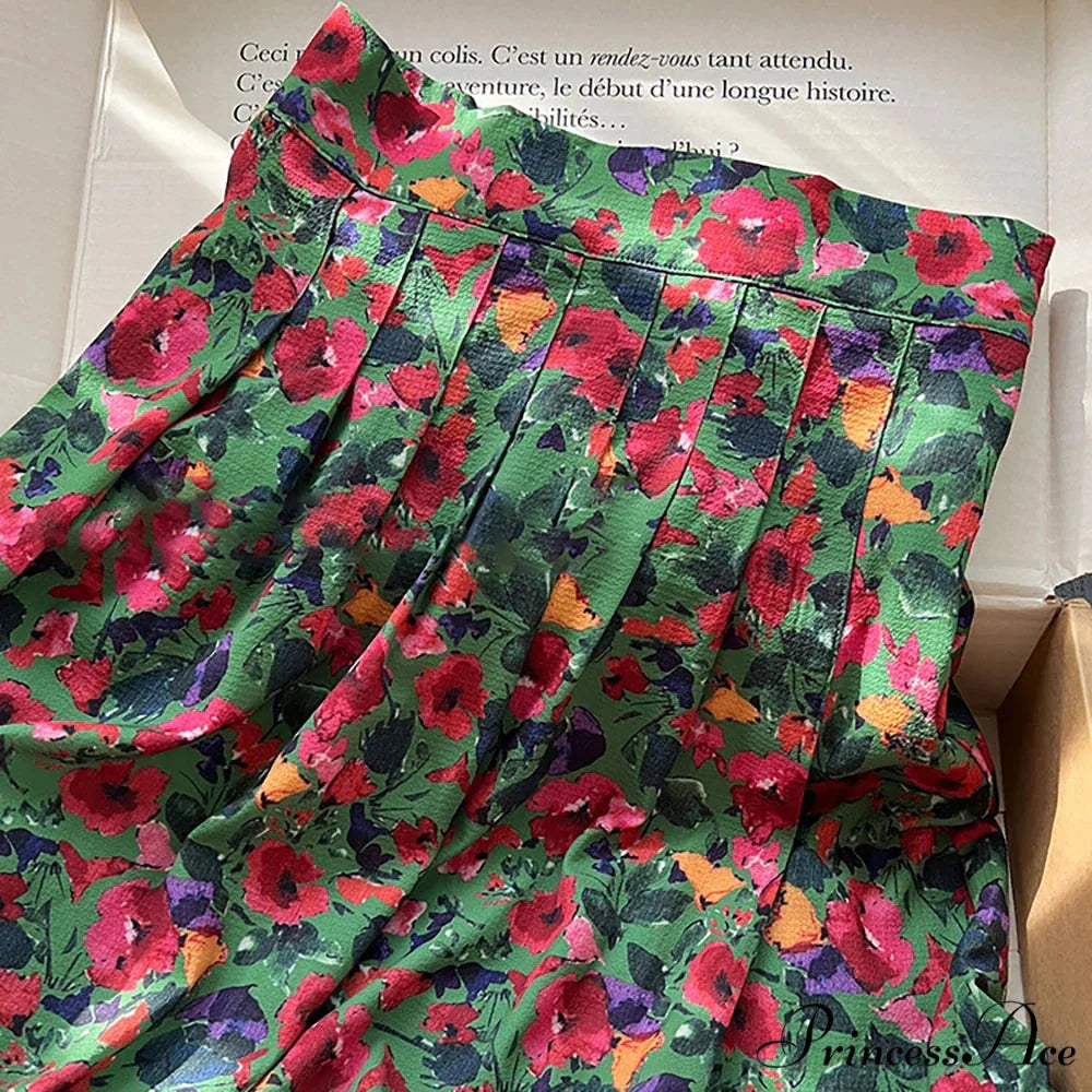 ZESSAM Bloom Illustration Printed High Rise Midi Informal Lady Skirt