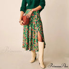 ZESSAM Bloom Illustration Printed High Rise Midi Informal Lady Skirt