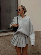 Zip Fastener Circular Neck Baggy Stylish Cardigan