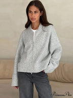 Zip Fastener Circular Neck Baggy Stylish Cardigan