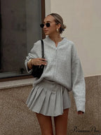 Zip Fastener Circular Neck Baggy Stylish Cardigan