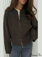 Zip Fastener Circular Neck Baggy Stylish Cardigan