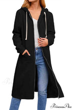 Zip Up Hooded Long Drawstring Cardigan