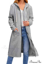 Zip Up Hooded Long Drawstring Cardigan