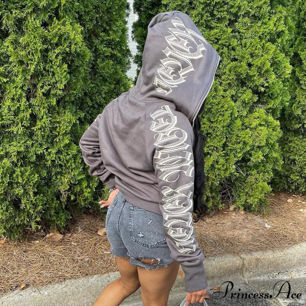 Zip Up Streetwear Letter Printed Hoodies
