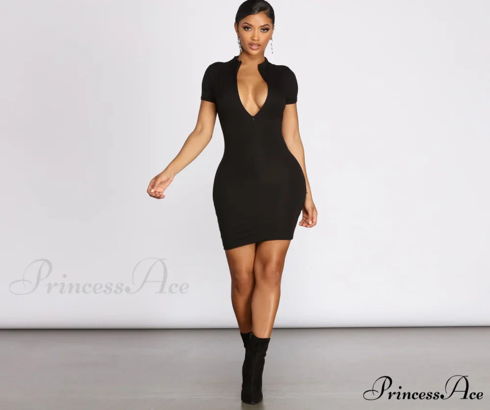 Zip Up Stylish Chic Mini Dress