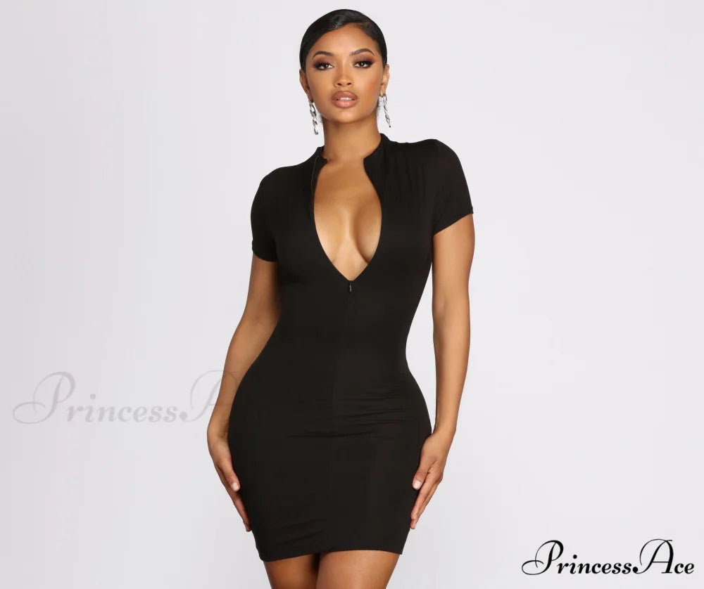 Zip Up Stylish Chic Mini Dress