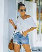 Zipper Fly Fashion Retro Blue Hot Pants Streetwear