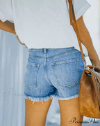 Zipper Fly Fashion Retro Blue Hot Pants Streetwear