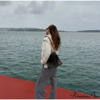 Zippered Spliced Motorcycle Fashionable Solid Stand Neck Long Sleeve Short Autumn Coat