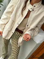 Zippered Spliced Motorcycle Fashionable Solid Stand Neck Long Sleeve Short Autumn Coat